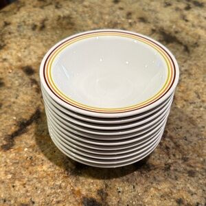 vintage Pyrex Pyroceram bowls, specifically the "Chestnut" or "Cinnamon" pattern
